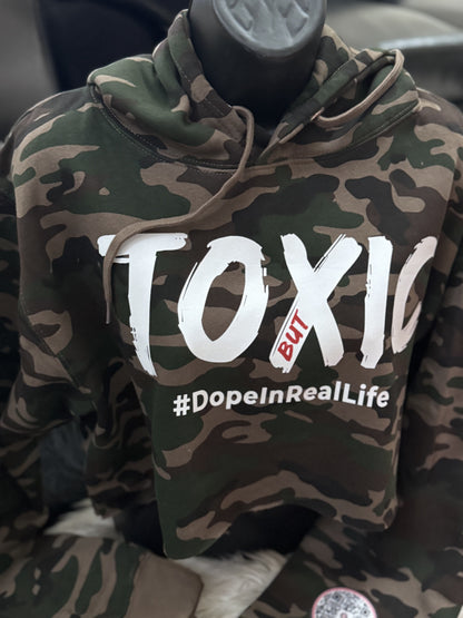 Camo Cropped Toxic But #DopeInRealLife Hoodie (only)